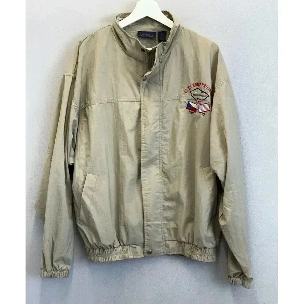 Antigua Coat Men's Sz L Nylon‎ Embroidered Czech Republic Full Zip Button JACKET